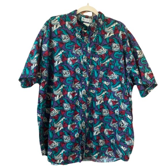 Vintage Men's Columbia Fish Print Short Sleeve Button Down Shirt GUC - Picture 1 of 13
